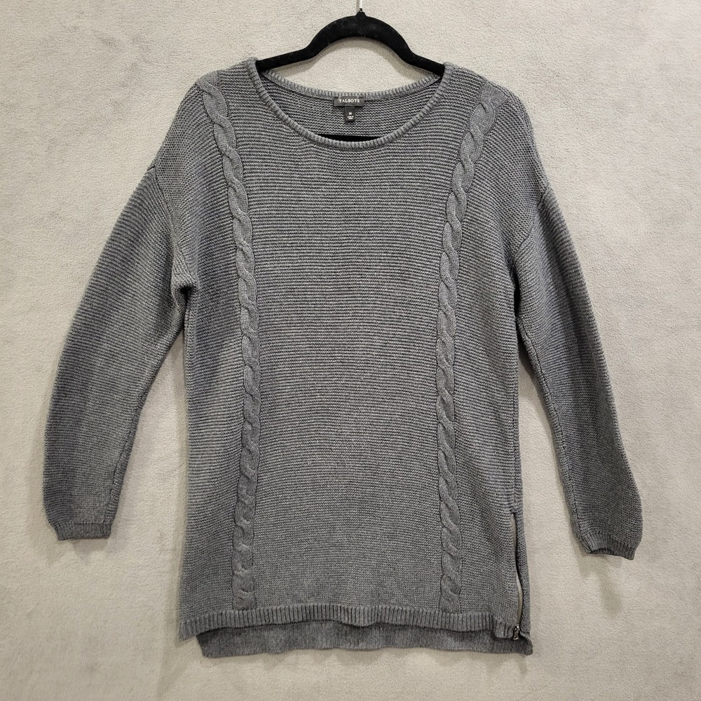 Talbots Cable Knit Sweater Women's‎ Size Medium Side Zips Tunic Warm Cozy Comfy